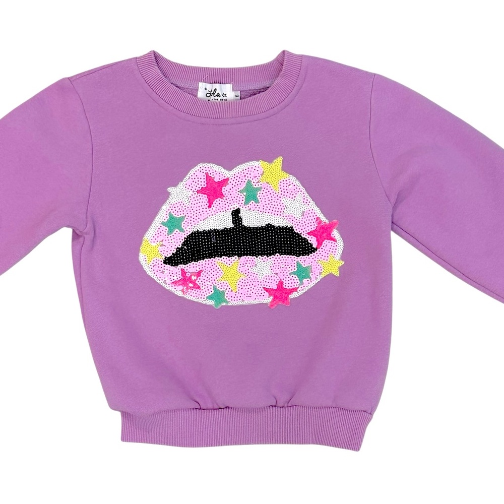 Lola + The Boys Purple Star Lip Sweatshirt